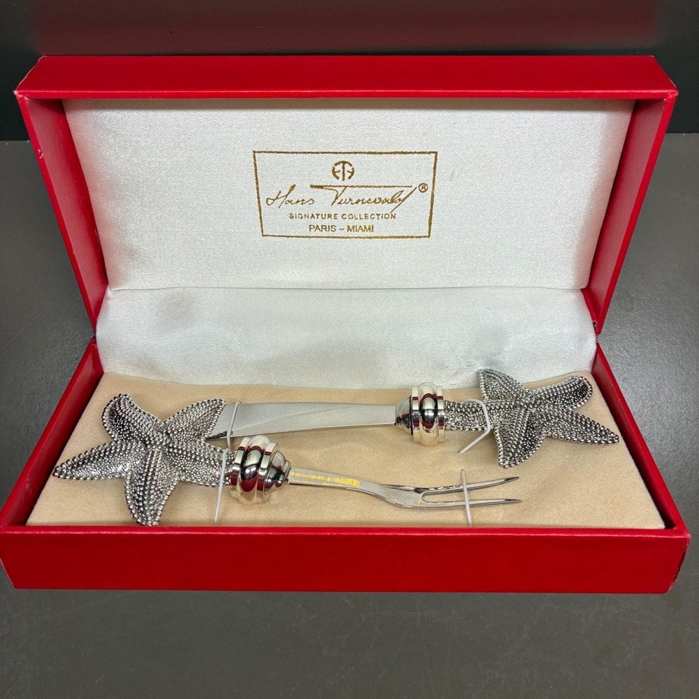 Hans Turnwald Cheese Dip Spreader and Cocktail Fork Pick Starfish Original Box